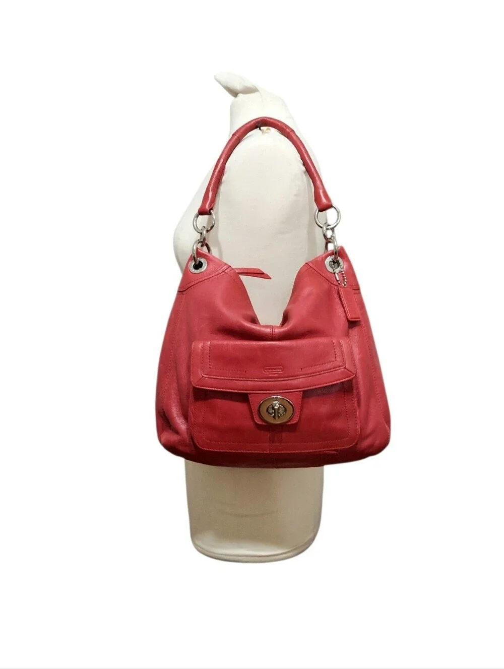 Coach Y2K Vintage Hamptons Leather Turnlock Shoulder Tote No. F15687 Great Cond